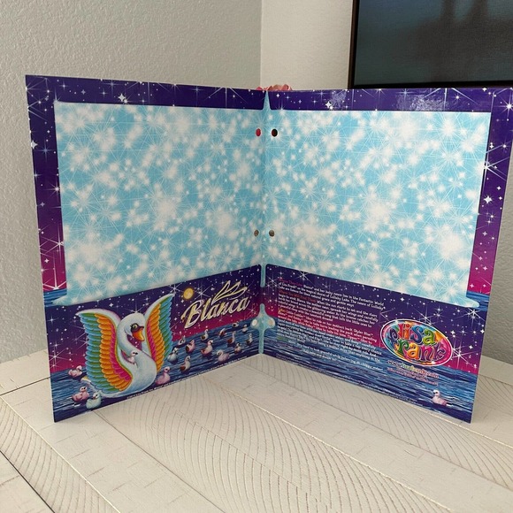 Lisa Frank Blanca The Swan Duck Glitter Folder Beautiful Preowned Condition - Picture 4 of 7
